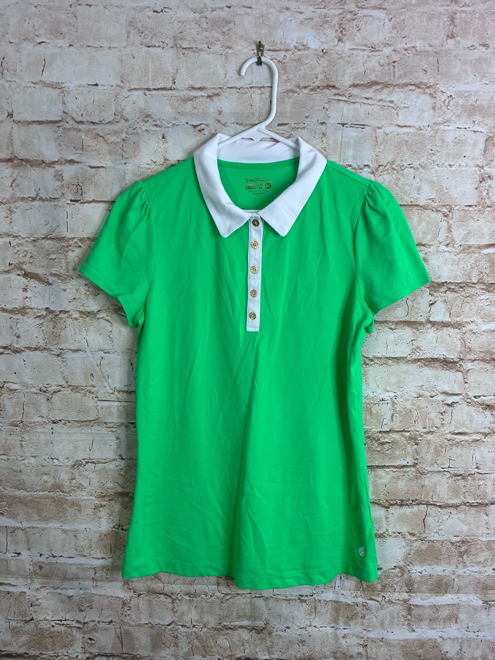 Lilly Pulitzer UPF 50 Luxletic Frida Puff Sleeve Golf Polo Green Size Medium NEW - Picture 2 of 7